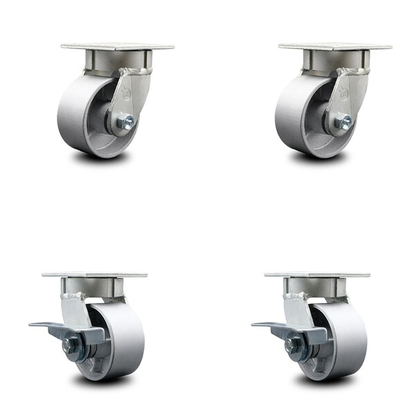 4 Inch Kingpinless Semi Steel Wheel Swivel Caster Set with 2 Brakes SCC